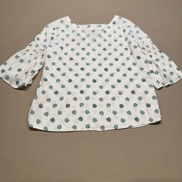 LOFT Ivory Blouse with Green Leaf Accent - Picture 2 of 6